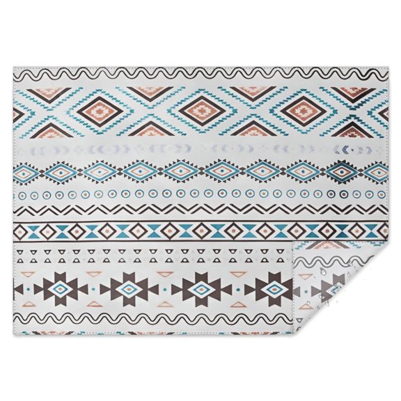 Blue Geometric and Striped Pattern Rectangle Tablecloth 60"x84",Waterproof Polyester Rectangle Table Cloth, Wipeable Spillproof Polyester Tablecloth for Dining, Camping, Indoor and Outdoor