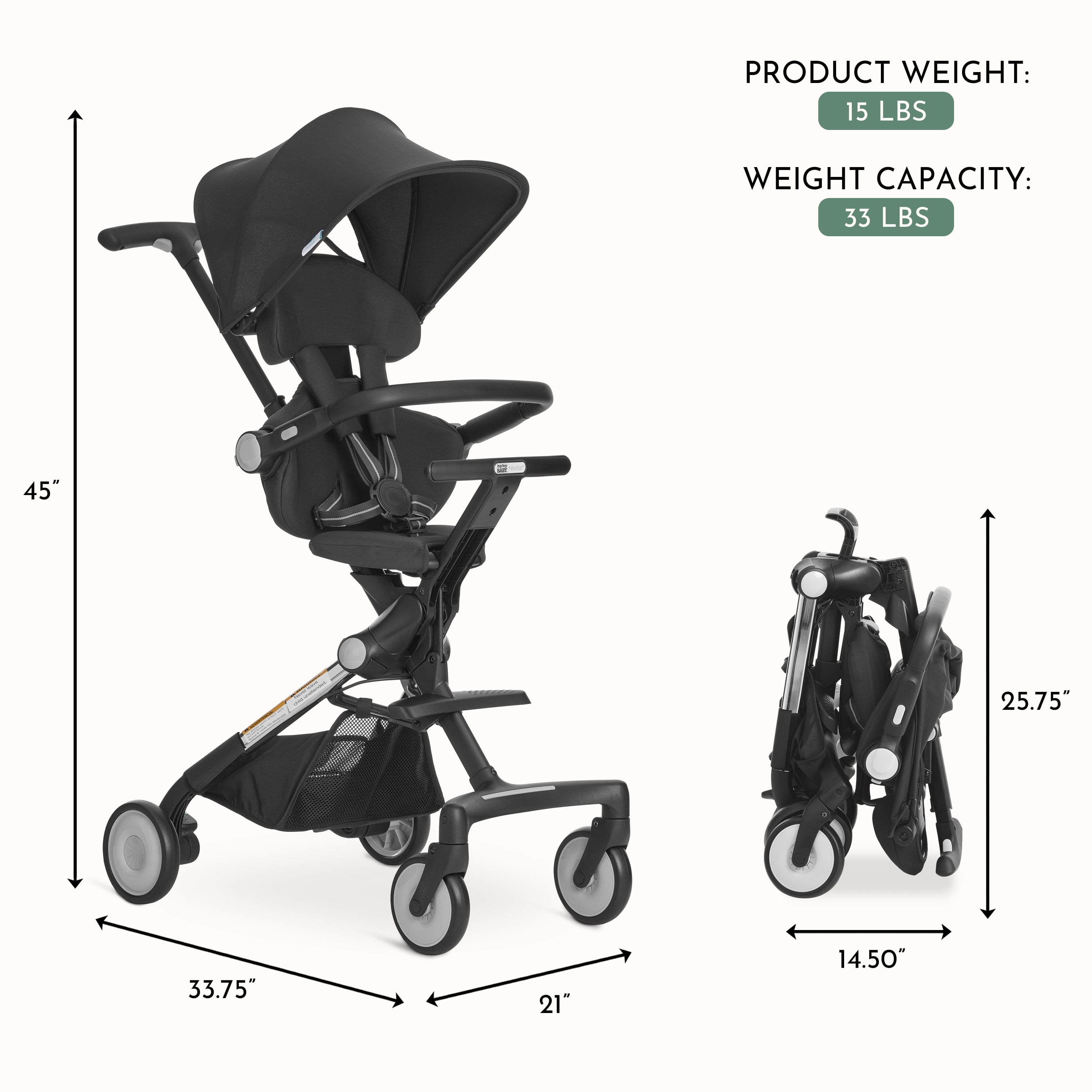 Evolur Velo Rider Stroller, Caviar