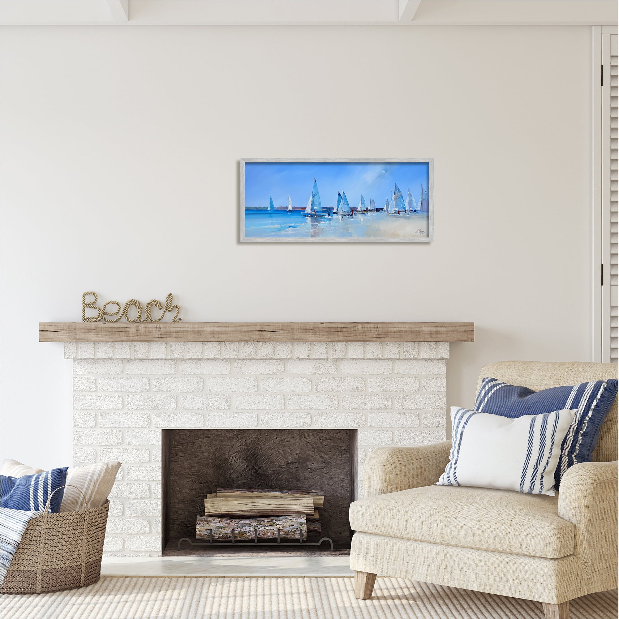 Stupell Industries Sailboat Fleet & Sailors Transportation Painting Gray Framed Art Print Wall Art, 30 x 13