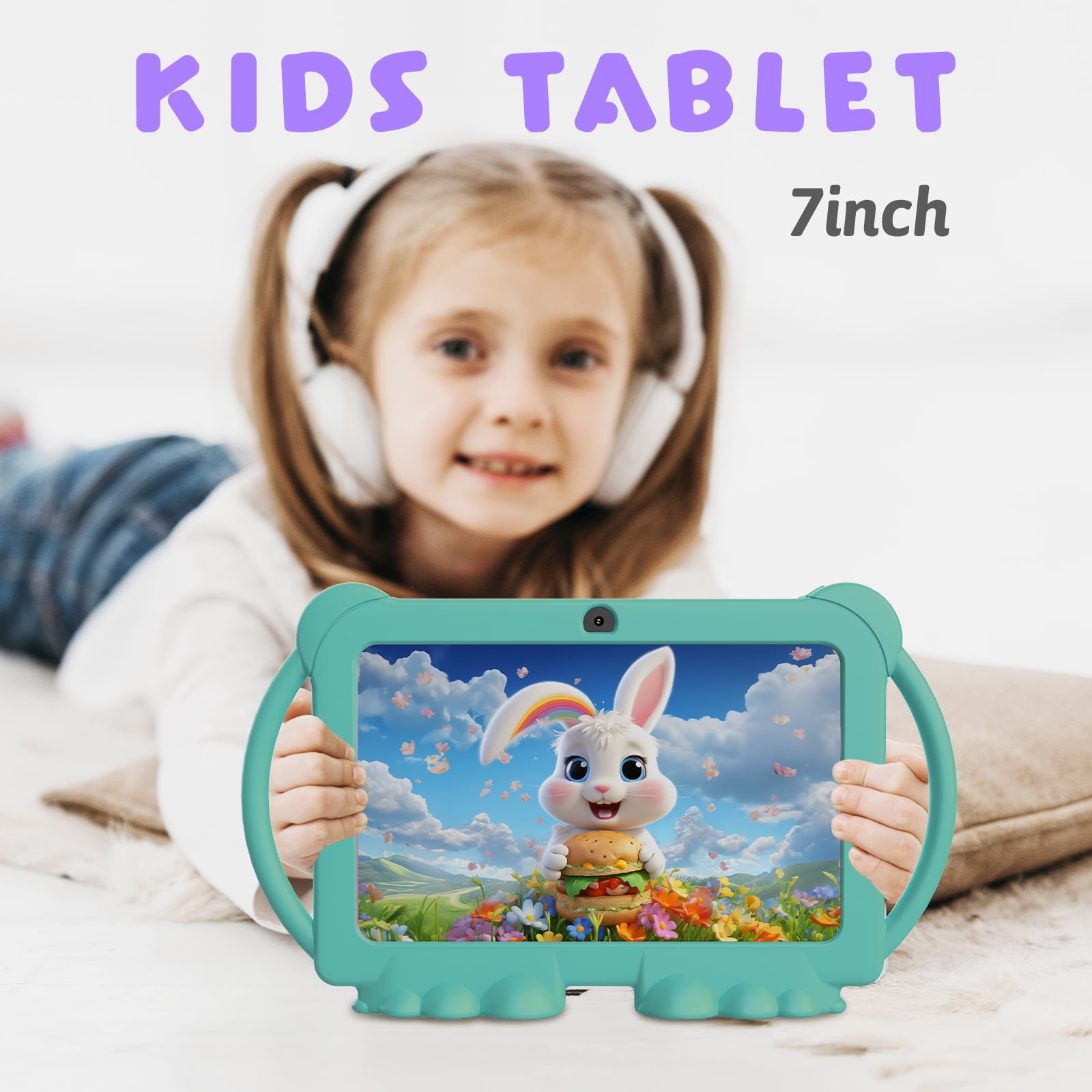 Kids Tablet, 7 inch Android Tablet for Kids, 4GB RAM 32GB ROM 1024GB Expand, Toddler Tablet with Parental Control, IPS Screen, Dual Camera, Educational, Games, Shockproof Case for Boys/Girls, Green