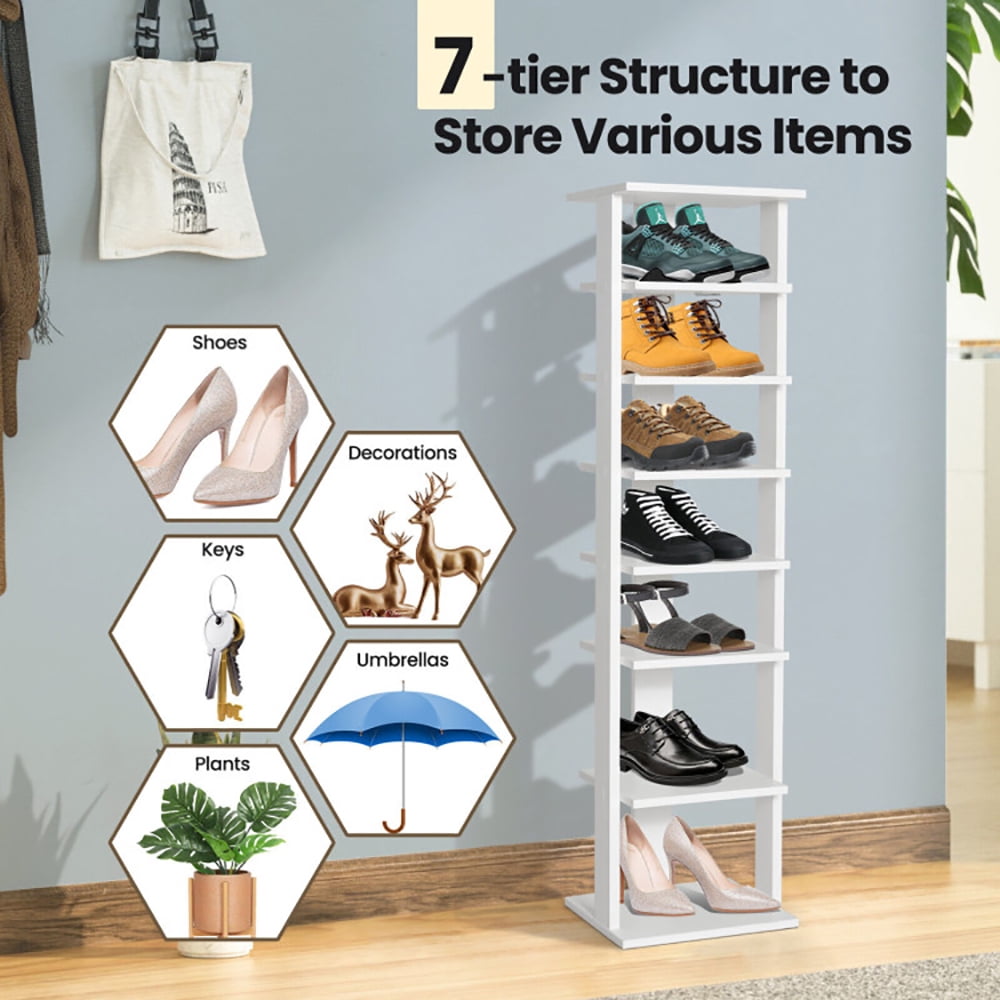 Spaco 7-Tier Slim Wooden Vertical Shoe Rack for Entryway-White, Shoe Storage Organizer for Entryway & Closet