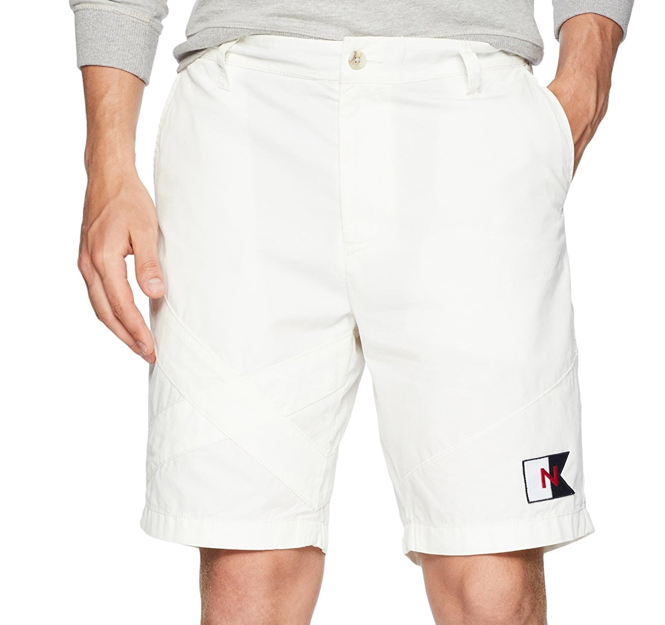 Nautica Mens White Marshmallo Ivory Twill Flat Front Chinos Shorts 32