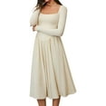 thumbnail image 3 of Women'S Spring and Autumn Fashion Square Neck Long Sleeve Casual A-Line Midi Dress  L, 3 of 8