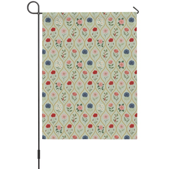 Floral Garden Flag 12 x 18 Inches, Green Background French Style Cottagecore Vintage Weather Proof Outdoor Patio Flags Double Sided Small Garden Decoration for Yard Outside Home