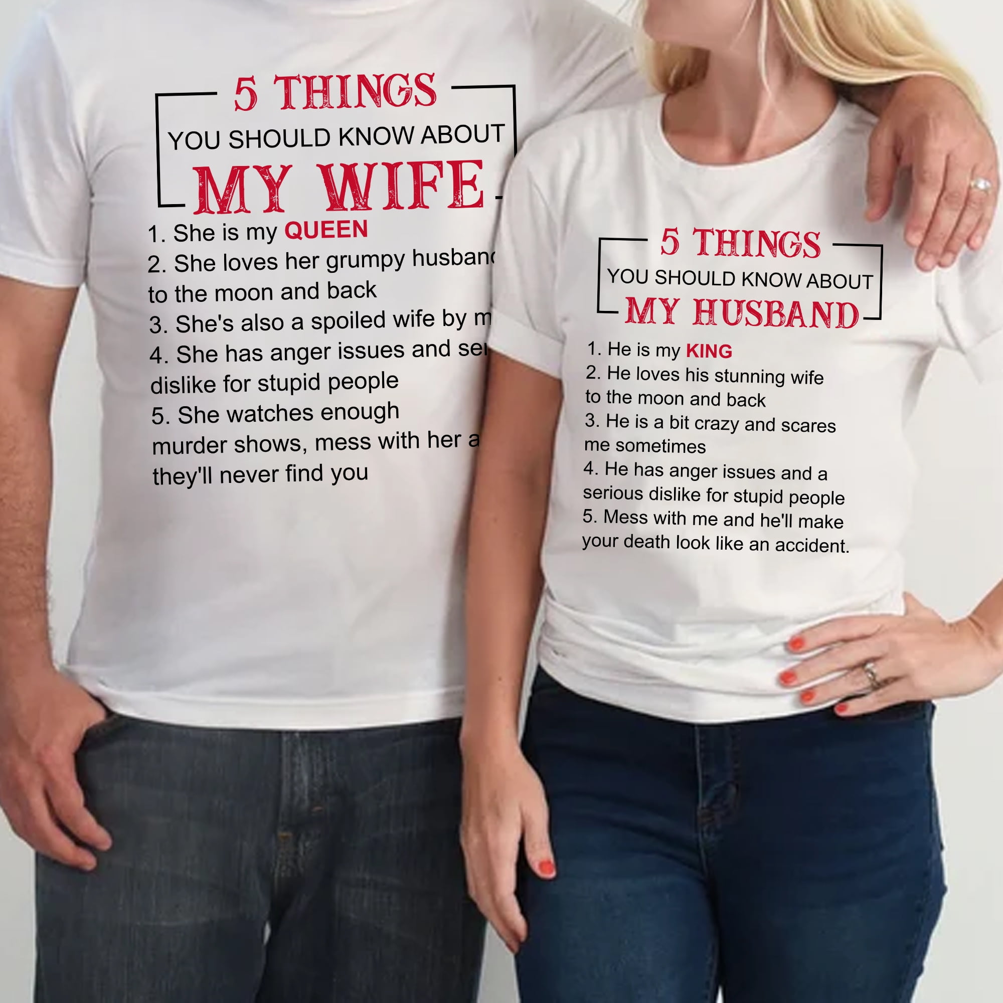 Familyloveshop LLC Funny 5 Things You Should Know About My Husband/Wife T Shirt, Hubby and Wifey Matching Couple Shirts, Happy Valentines Day T shirt, Men Women's T Shirt, Graphic Tee Familyloveshop LLC Funny 5 Things You Should Know About My Husband/Wife T Shirt, Hubby and Wifey Matching Couple Shirts, Happy Valentines Day T shirt, Men Women's T Shirt, Graphic Tee