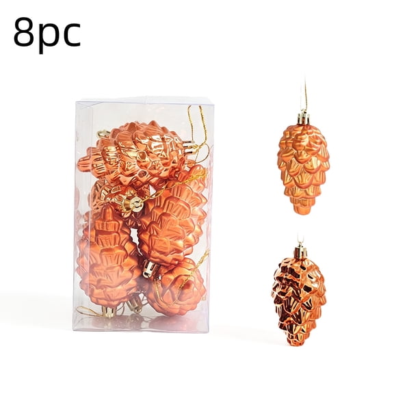 8 Piece Pinecone Shape Christmas Hanging Ornament Set, Coordinated Hanging Decorations With Ready To Hang Holiday Styling, For Christmas Tree Wreath Garland Mantel And Party Decor