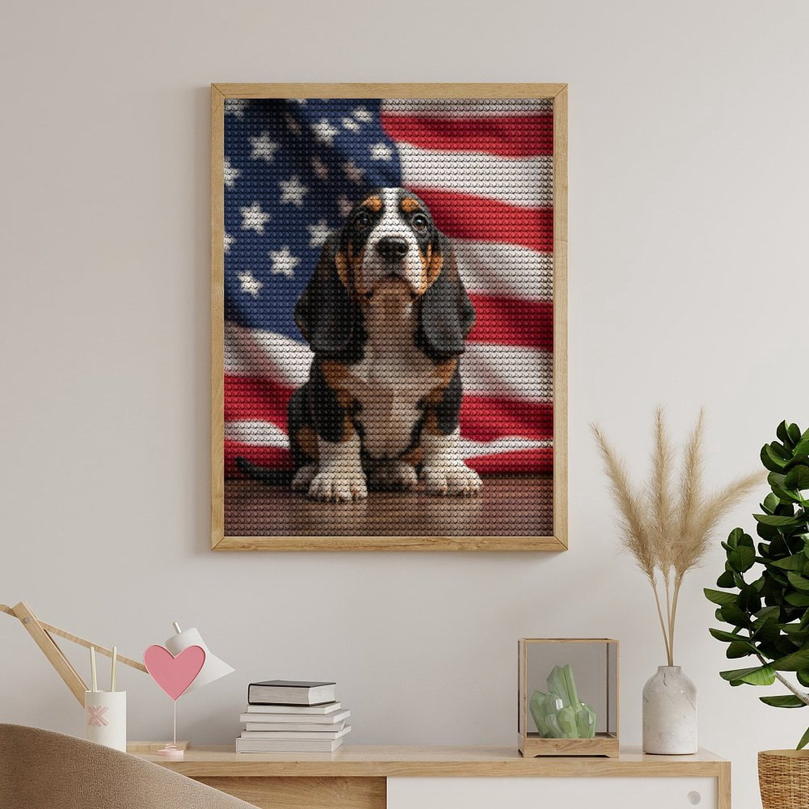 Diamond Art Kits for Adults, Dog Patriot American Flag Background 5D Diamond Painting Kits for Adults Beginners, DIY Full Drill Diamond Painting, Gem Art and Crafts 12x16