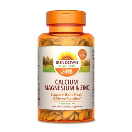 (2 pack) (2 pack) Sundown Naturals Calcium Magnesium Zinc Caplets, 100 CT