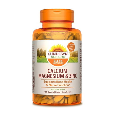 (2 pack) Sundown Naturals Calcium Magnesium Zinc Caplets, 100 (Best Sources Of Magnesium And Zinc)