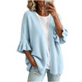 thumbnail image 2 of Warop Women's Cardigan Sweaters Ruffle 3/4 Sleeve Casual Openwork Knit Sweater Tops Oversized Fall Coat, 2 of 6