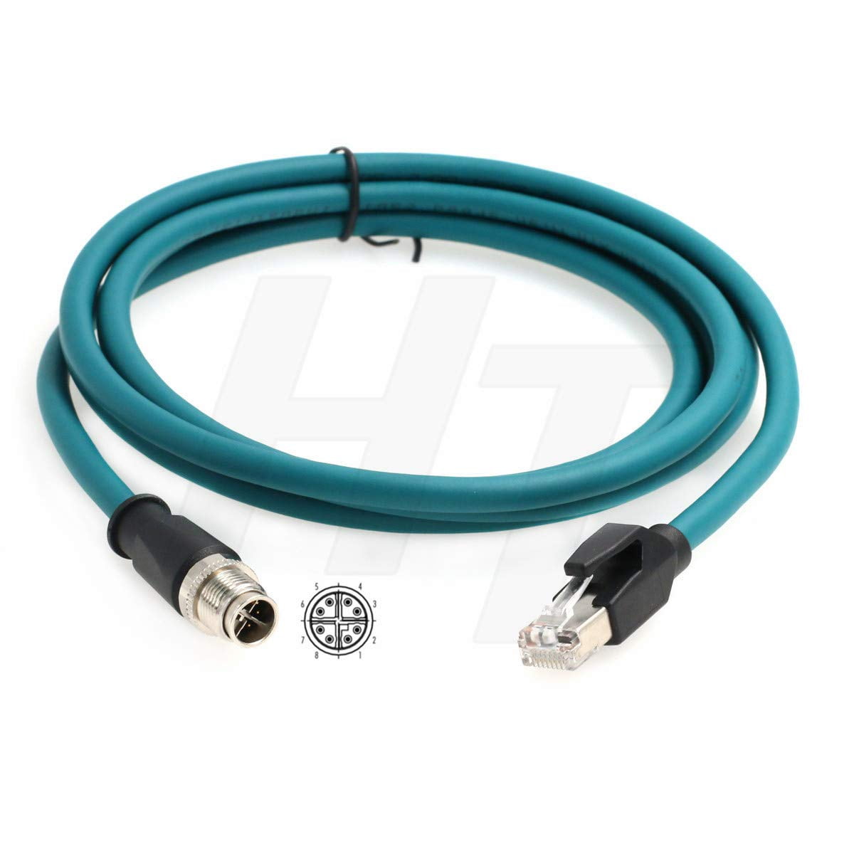 M12 To RJ45 Ethernet Cable | 8-Pole A-Code, 3 Meters | IP68, High Flex Cat5e For Cognex Industrial Cameras | Shielded