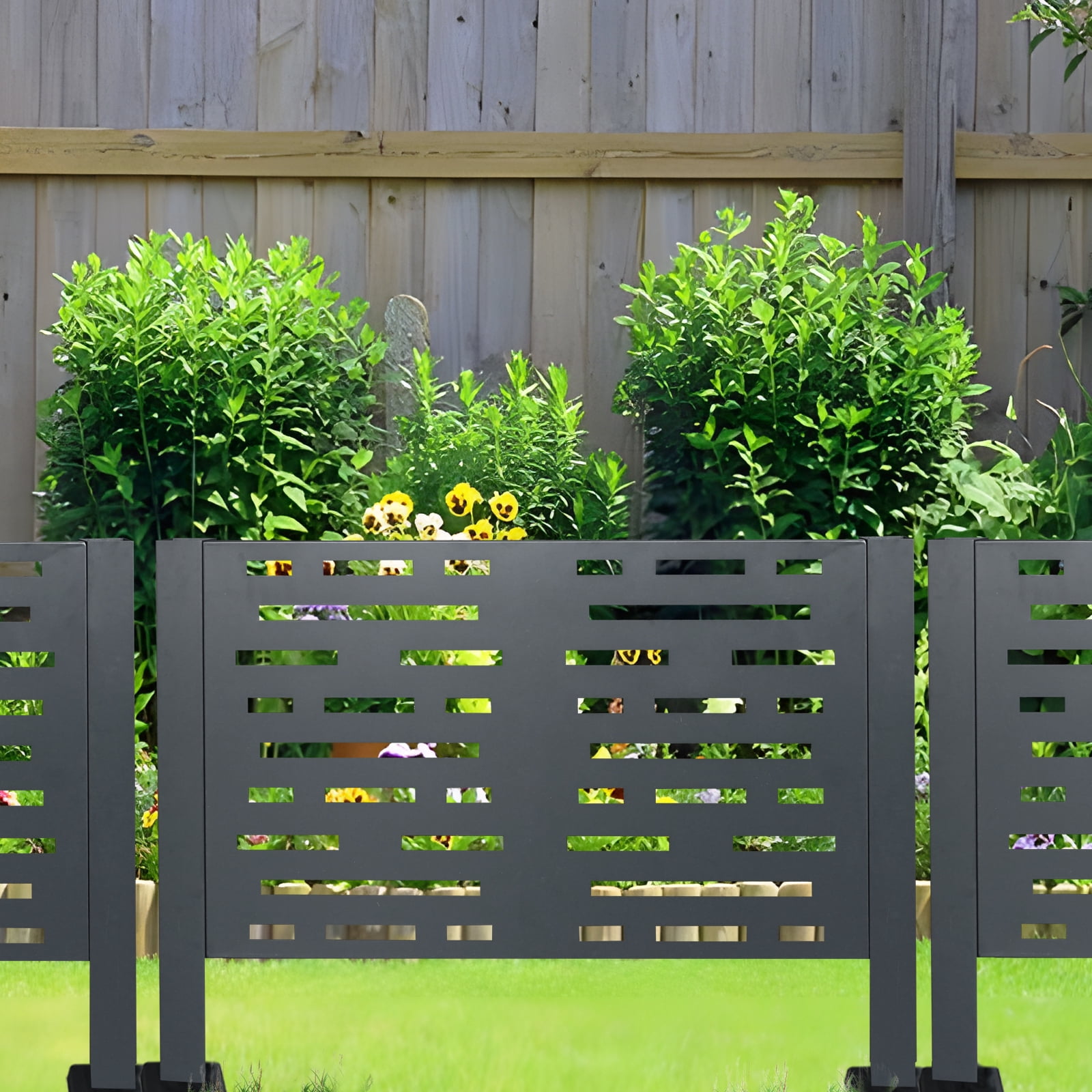 AC Unit Cover, 3FTx2FT Metal Privacy Fence Screen 3 Panel Outdoor Air Conditioner Concealment Shield, Charcoal