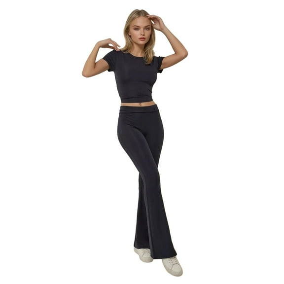 Crop T-Shirt & Flare Leggings Two-Piece Coord Set