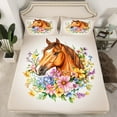 thumbnail image 2 of jejeloiu Farm Animal Horse Queen Sheet Sets,Colorful Rustic Flower Flat Sheet,Western Farmhouse Queen Fitted Sheet For Teens,Luxury Bedroom Decor,4pcs, 2 of 7