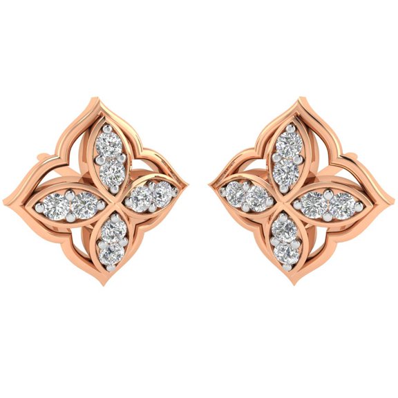 Pompeii 1/5 ct Diamond Studs Unique Cushion Shape Womens Earrings 10k Rose Gold (G/H,SI)