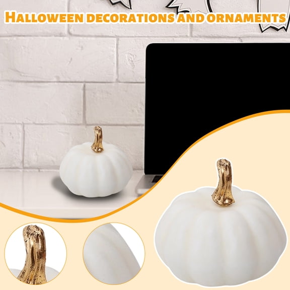 Mskk 3.15" Matte White Artificial Mini Pumpkin Halloween Decoration, Foam Fake Pumpkin Neutral Farmhouse Fall Halloween Table Garden Decor Ornament