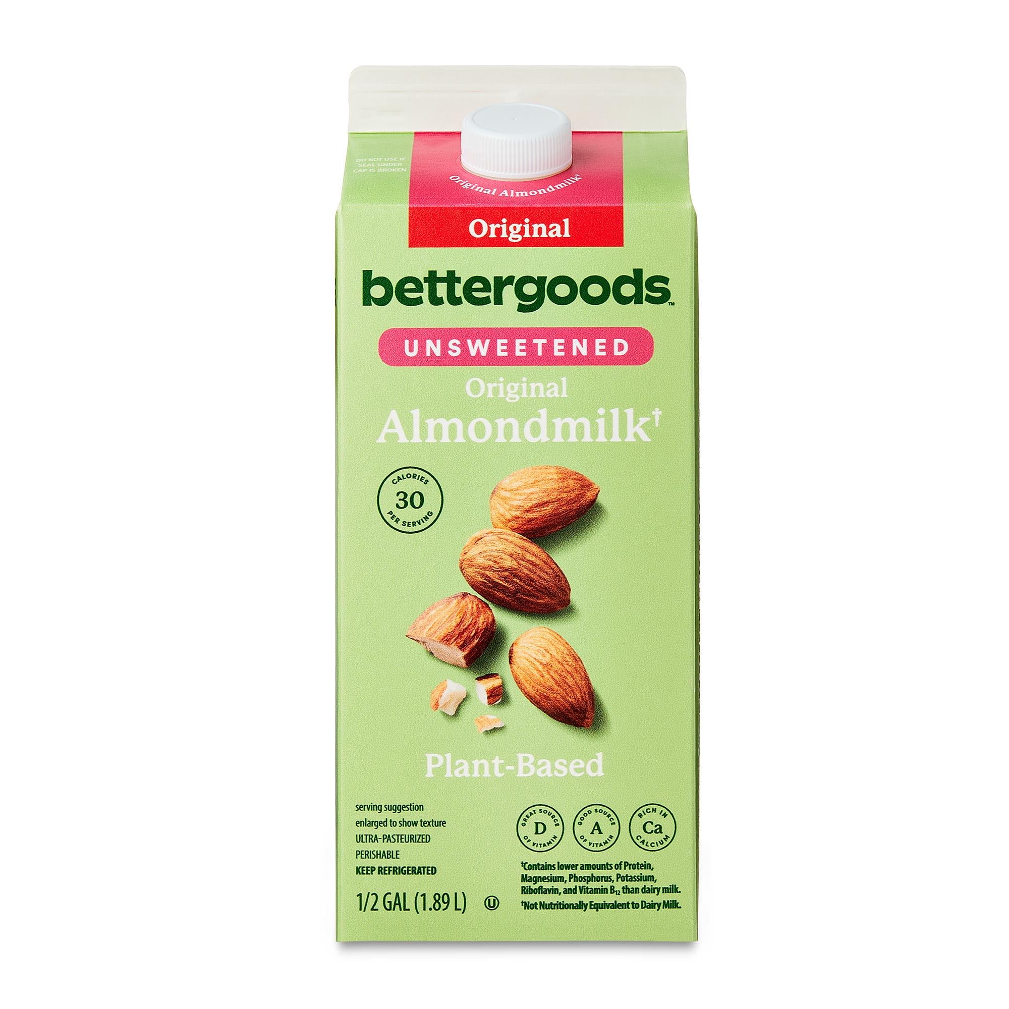 bettergoods Plant-Based Unsweetened Original Almond Milk, Half Gallon