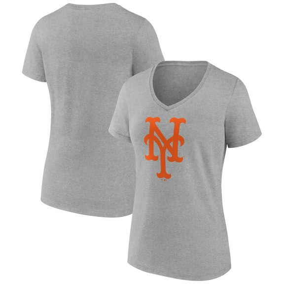 Women's Gray New York Mets Official Logo V-Neck T-Shirt