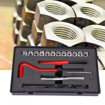 

Tebru Thread Repair Tool 17 Pcs Thread Repair Kit M10x1.25 Stainless Steel Rethreading Tap Set for Female Thread Thread Insert Kit