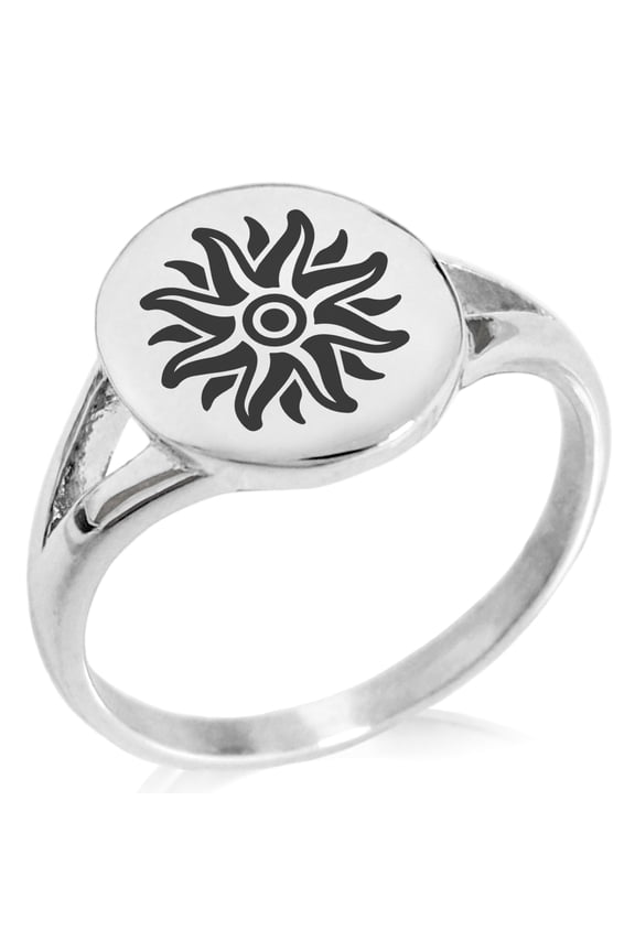Stainless Steel Apollo Greek God of Sun Minimalist Oval Top Polished Statement Signet Ring