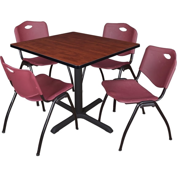 Breakroom Table Set - 42" Square Table & 4 Stack Chairs - Burgundy