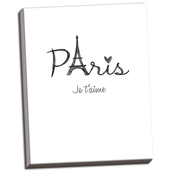 Gango Home Decor Vertical Je t'aime by TypeLike (Ready to Hang); One 12x16in Hand-Stretched Canvas