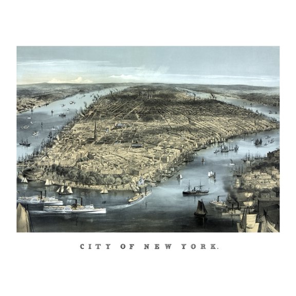 Cityscape view of New York City circa 1850 Canvas Art - John ParrotStocktrek Images (16 x 13)