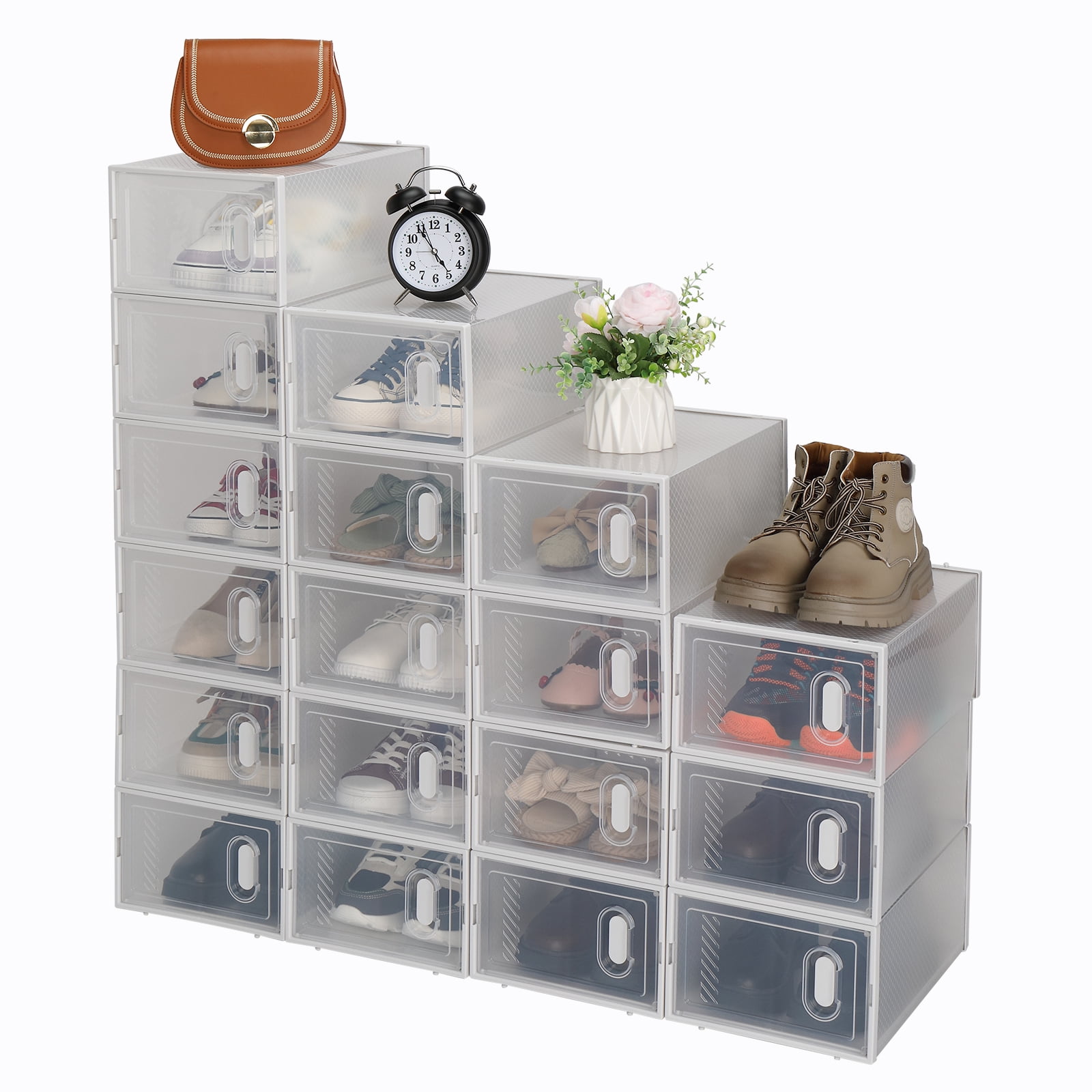 Winado Shoe Boxes Clear Plastic Stackable, 18 Pack Shoe Storage