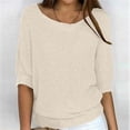 thumbnail image 2 of ManxiVoo Women's Off Shoulder Sweater Top Long Sleeve Pullover for Fall and Summer Layering with Three Quarter Sleeve Holiday Style L Size Beige, 2 of 4