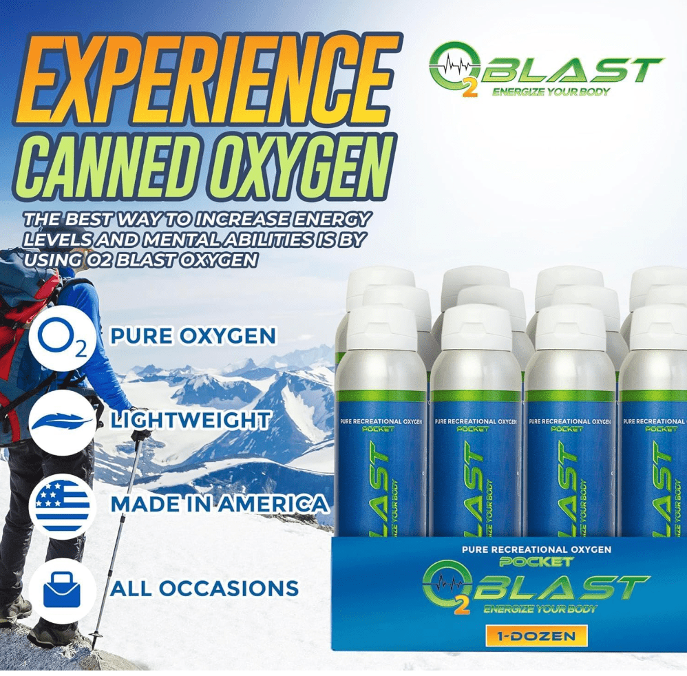 O2 Blast“ Pure Oxygen for Energy, Recovery & Performance - 4-Liter Can with Sanitary Flip Top Cap, Pack of 12