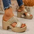 thumbnail image 2 of Xucatan Womens Chunky Heel Sandals with Cutout Design, Punk Rock Embellished Footwear for Concerts Dating Shopping Events Gift, 2 of 9