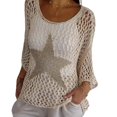 thumbnail image 2 of Xioeram Women Crochet Tops O-neck 3/4 Sleeves Hollow Out Fishnet Knit Blouse Star Pattern Mesh Swimsuit Cover-Up, 2 of 7
