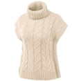 thumbnail image 4 of FashionMille Women Oversized Regular Fit Cable Knitted Vest Sweater High Neck Pullover Top, 4 of 5