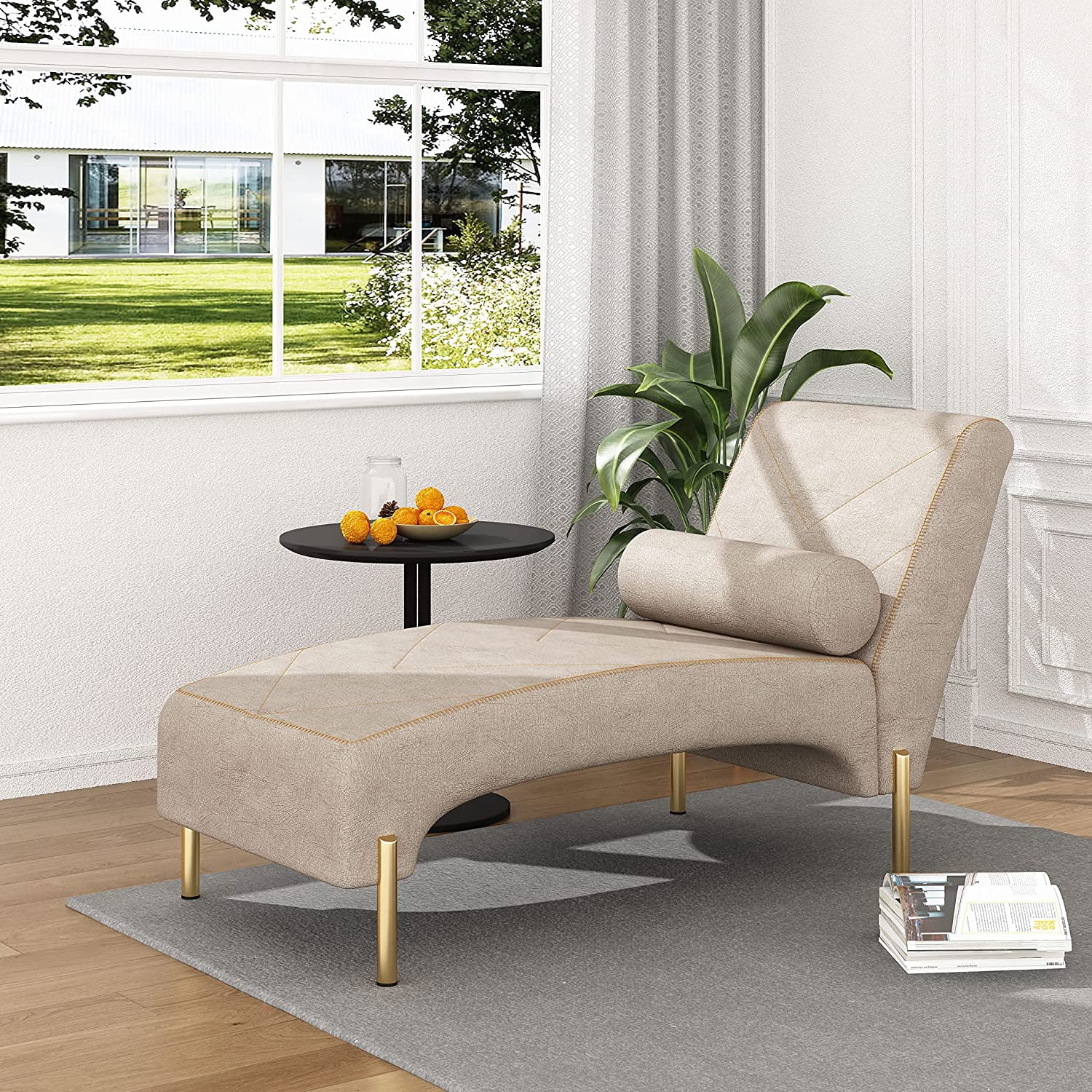 Andeworld ButtonTufted Paddie Velvet ButtonTufted Chaise Lounge Chair