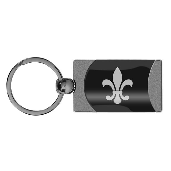 Fleur-De-Lis Two Tone Rectangular Gun-Metal Key Chain