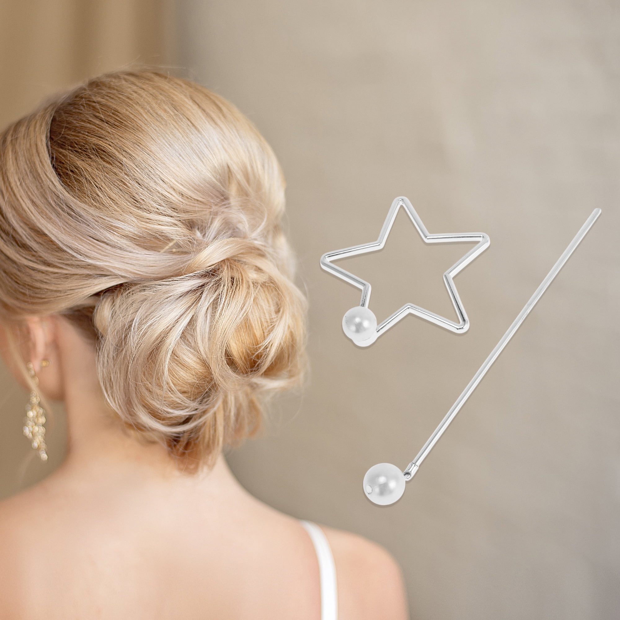 Unique Bargains Comfortable No Slip Pentacle Hair Chopstick for Women 1 Pc Silver Tone