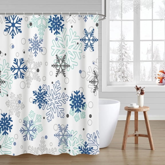 Winter Shower Curtains for Bathroom Blue Snowflake Shower Curtain Christmas Bathroom Decor Winter Holiday Washable Durable Fabric Bathroom Curtains 72x72 Inch