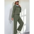 thumbnail image 5 of Two Piece Sets for Women Fall Outfits Long Sleeve Lounge Sets Side Slit Wide Leg Pants Green XXL, 5 of 7