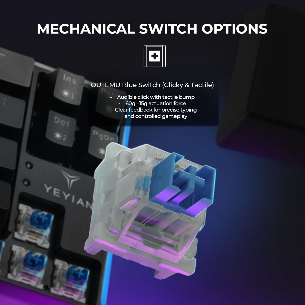 Yeyian Akil Series 3500 TKL Wireless Mechanical Gaming Keyboard – 65% Compact, OUTEMU Blue Switches, RGB, Dual Mode