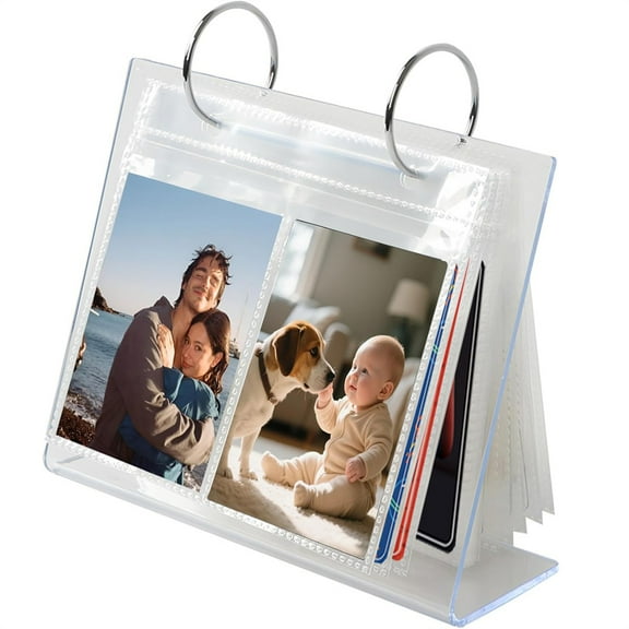 Duslogis 68 Pockets Acrylic Flip Photo Album for Desktop - Mini Picture Book Display Holds for Fujifilm Instax (2x3), Kpop Photo Cards & Flash Cards | Compact Tabletop Organizer 5.3" Tall