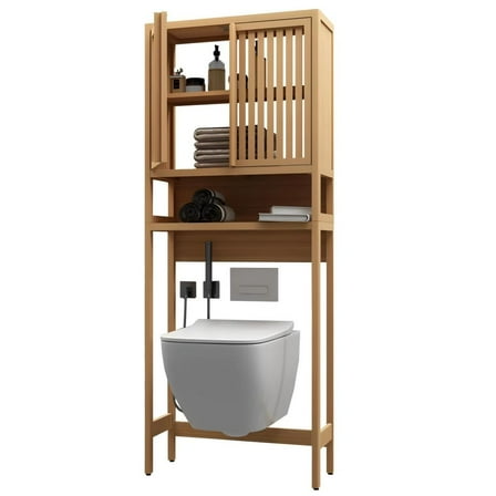 UBesGoo Over The Toilet Storage Rack Space-Saving Bathroom Cabinet with Open Storage Shelf, Natural
