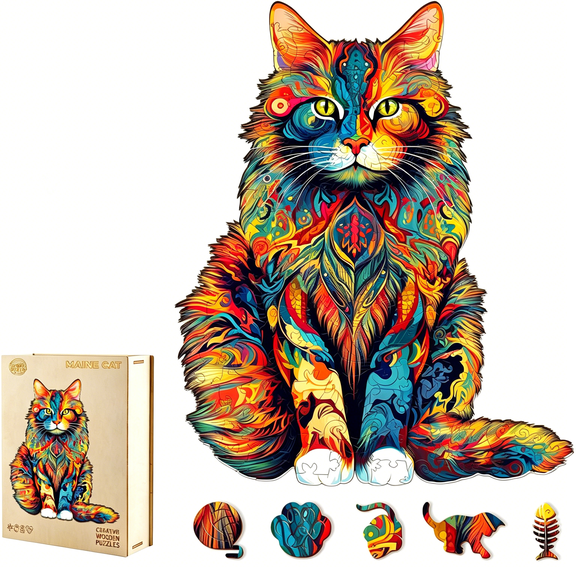 CYFW Wooden Puzzles for Adults - Maine Coon,Cat Wooden Jigsaw Puzzle,Unique Animal Wood Puzzles Adult (80 Pcs,S,8.3"X6.6")