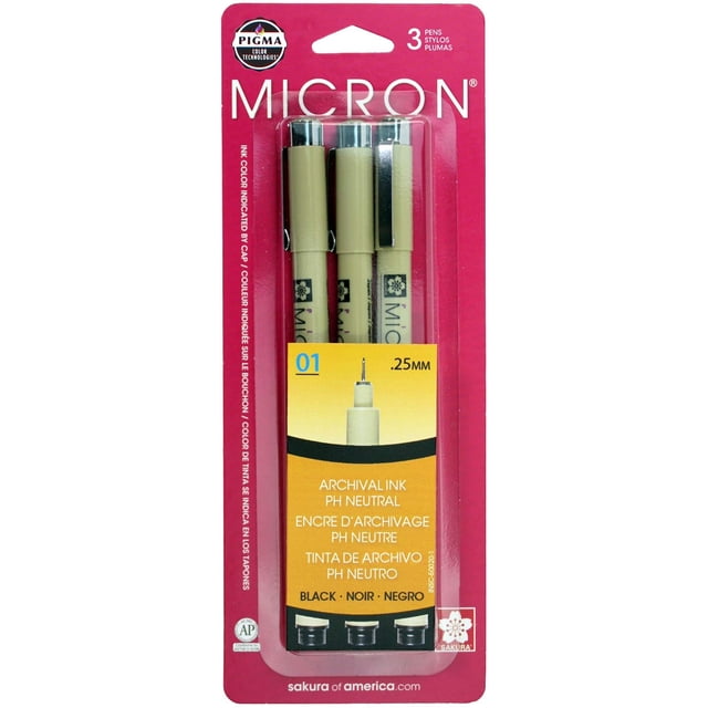Set de 3 Plumas Sakura Pigma Micron 01 Punta Fina Negra