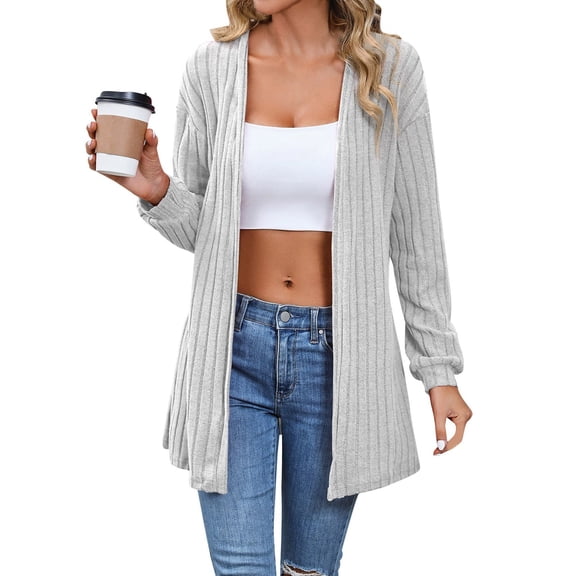 Ediodpoh Womens Draped Front Open Cardigan for Women Casual Long Sleeve Lightweight Cardigan Sweaters Duster Top Grey XXL