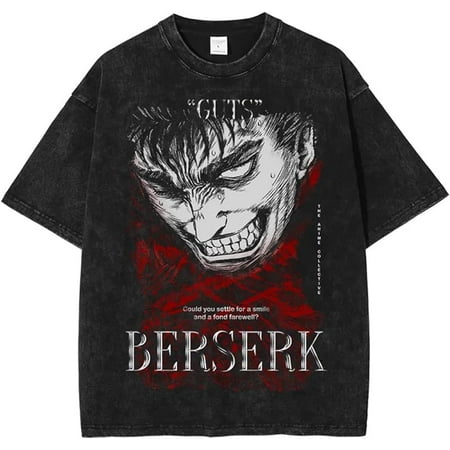 Berserk manga guts graphic print tshirs men, street retro T-shirt round neck short sleeve tee shirt