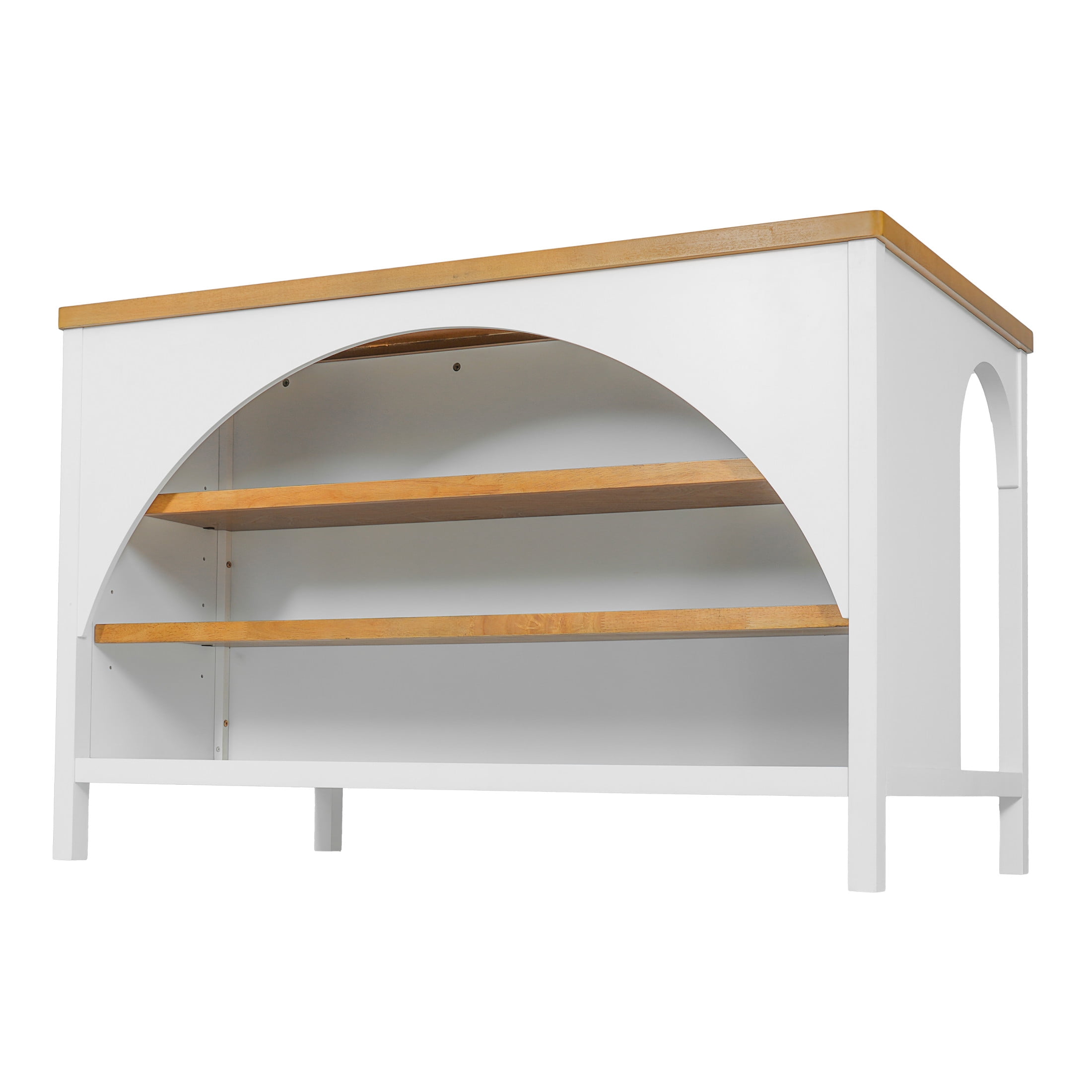 Christopher Knight Home 56" Farmhouse Kitchen Island Cart with Open Storage Shelves, Wood Top, White