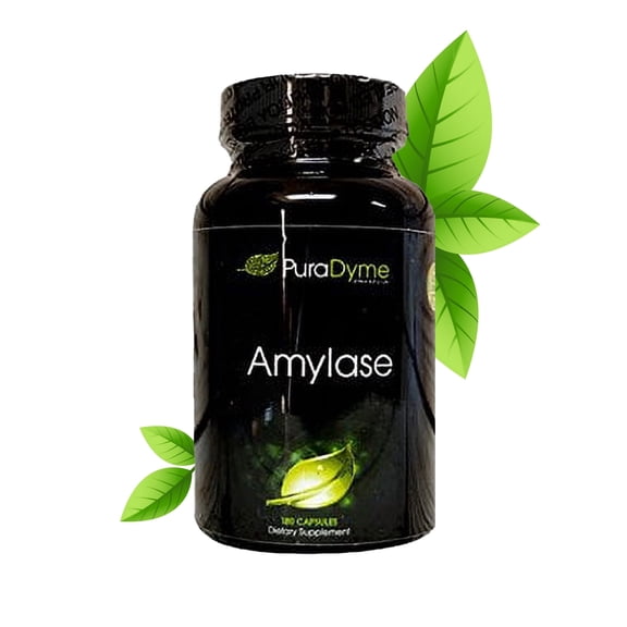 PuraDyme Amylase Digestive Enzymes, Plant-Based Supplement for Carb Digestion, Bloating Relief and Energy Support,  Vegan, Gluten-Free, Non-GMO Capsules (180 Capsules)