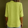 thumbnail image 5 of Women's V-Neck Asymmetrical Linen Blend Blouse - 3/4 Sleeve Casual Button Detail Tunic Top with Loose Fit, Lightweight Solid Boho Shirt for Summer & Vacation Light Green XXL, 5 of 6