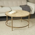 thumbnail image 2 of DecMode 31" x 18" Beige Marble Round Coffee Table with Hammered Gold Metal Legs, 1-Piece, 2 of 13