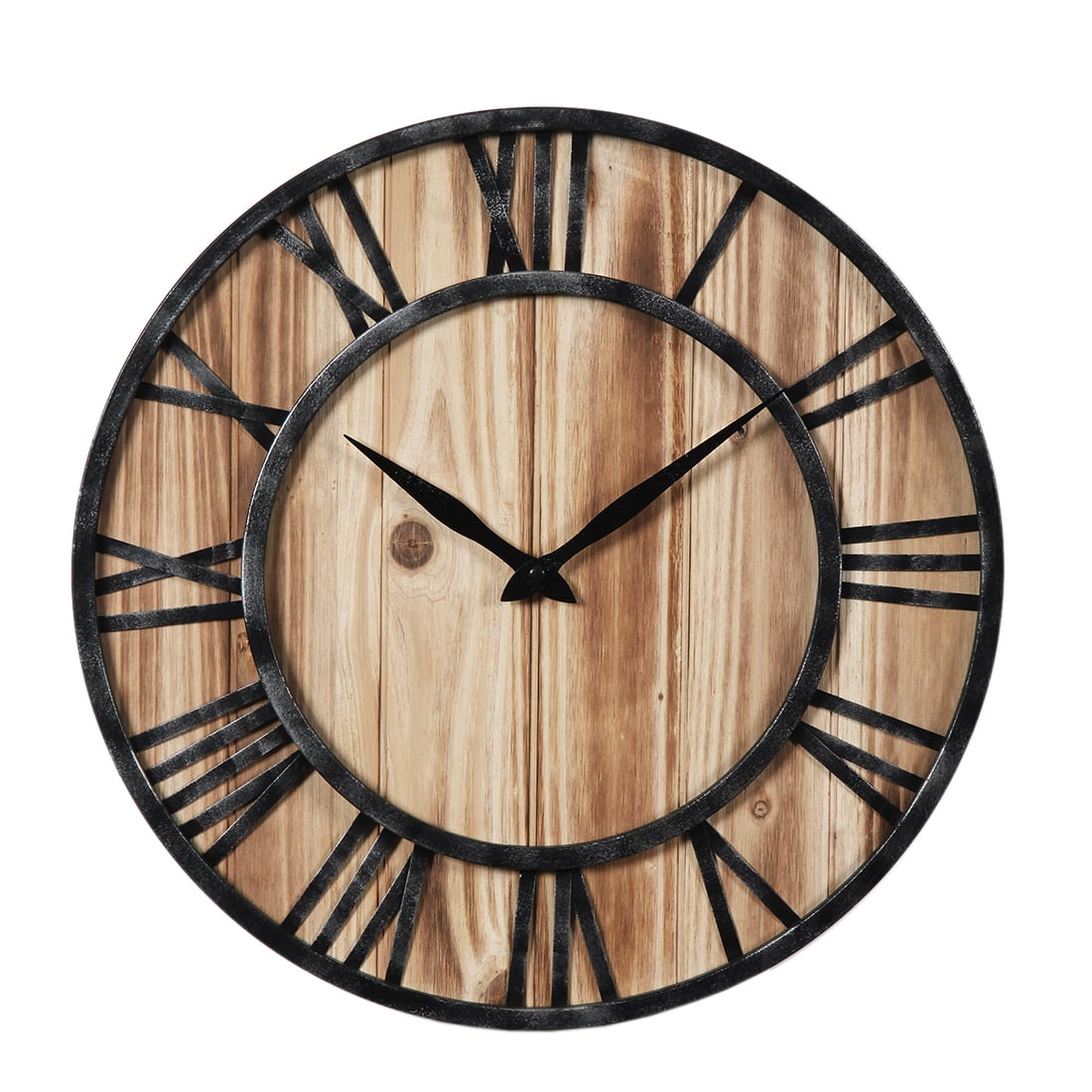 Creative Round Wooden Wall Clock Simple Style Living Room Mute Hanging